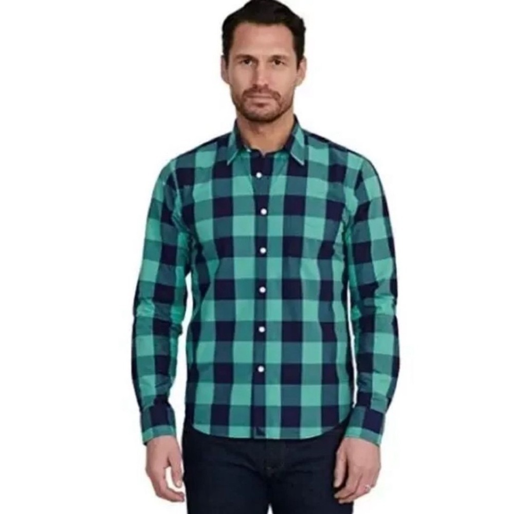 UNTUCKit Bonarda Slim Fit Green and Navy Plaid Button Down Shirt Size Large